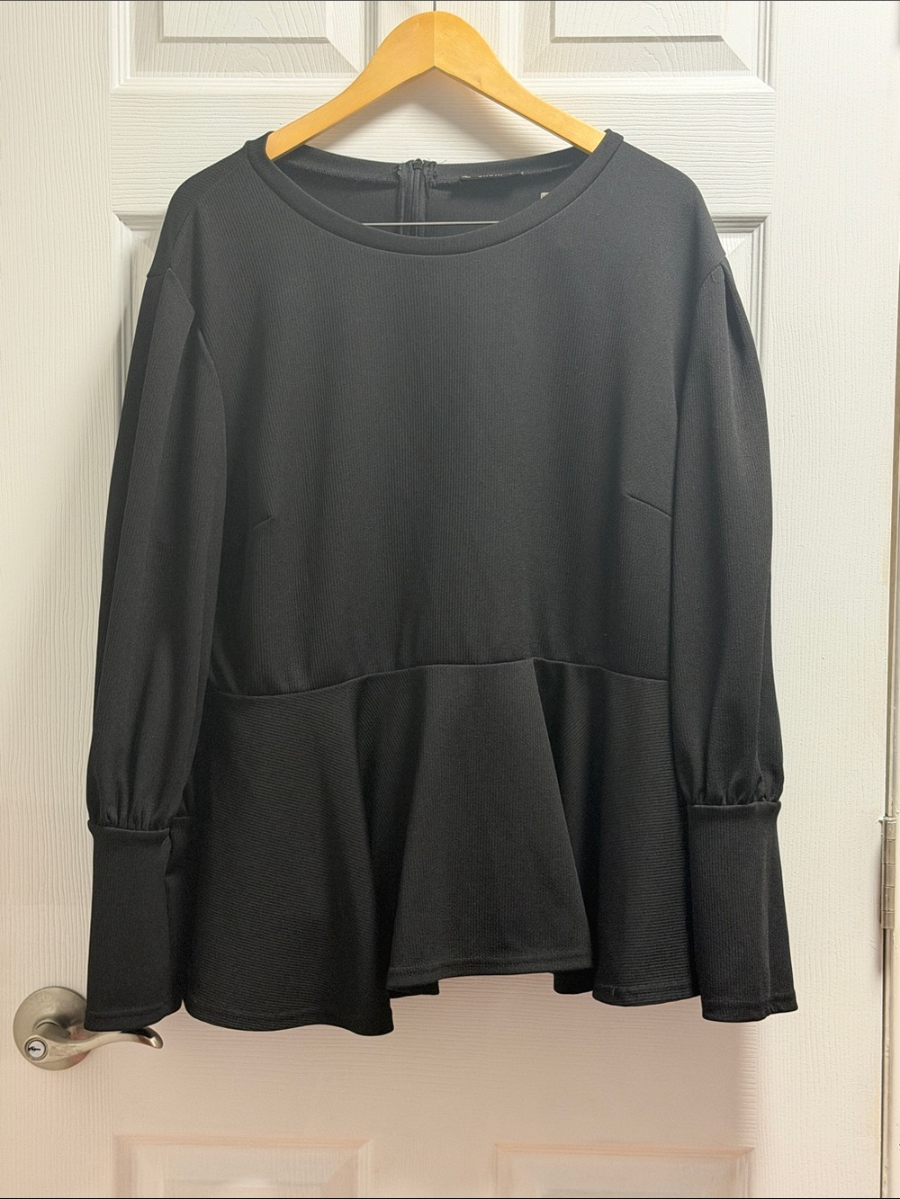 SHEIN Black Peplum Long-Sleeve Blouse